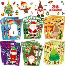 36 Sheets Christmas Stickers for Kids, Christmas Crafts Make Your Own Stickers