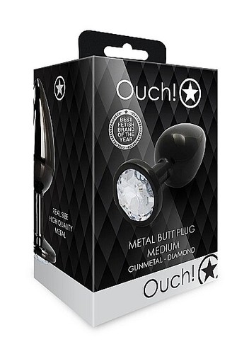 Shots Ouch! Waterproof anal plug with Round Gem butt plug- Gunmetal/Diamond - Picture 11 of 32