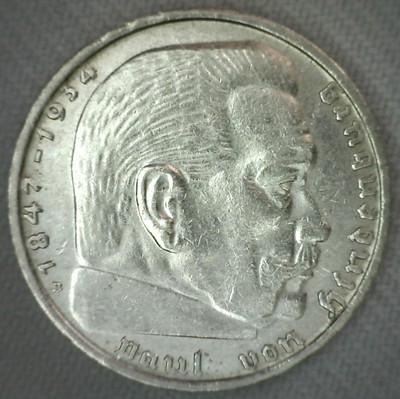 1939 A 2 mark German WWII Silver Coin Third Reich Reichsmark 5*