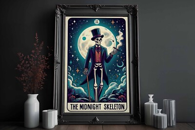 Schädelbild, gotischer Druck, Skelettdruck, Halloweenbild, Wohnkultur