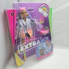 BNIB Mattel Barbie Extra Doll #5 In Fringe Denim Jacket W/Puppy In Car - GRN29