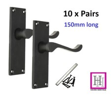 Door Handles Victorian Scroll Matt Black Lever Latch - Back Plate 150mm x 43mm