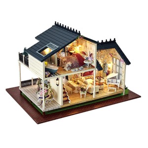 3D Holz Puppenhaus Miniatur Bausatz mit Möbeln & LED, 1:24 Bausatz zum
