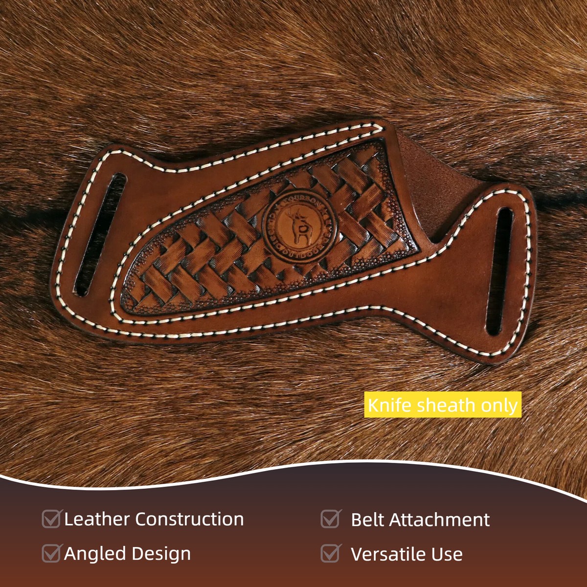 Tourbon Leather Engraved Pancake Fixed Blade Knife Sheath Belt