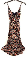 Lulus Womens Full Floral Drink Maxi Dress V-Neck Spring Navy Blue Size Medium