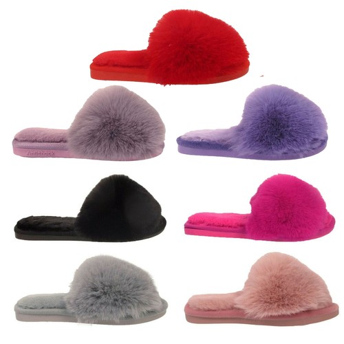 Le Ragazze pelose CURSORI Bambini Soffice Pelliccia Pantofole Ciabatte  Infradito Taglie Bambini | eBay