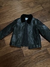 Cherokee Girls Black Genuine Black Leather Coat / Faux Fur Collar Sz S