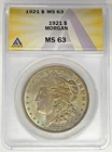 1921 Morgan Silver Dollar Coin Toned ANACS MS 63