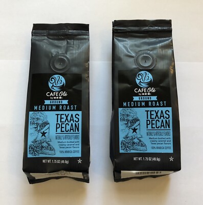 HEB (2) 1.75oz Texas Pecan CAFE Ole  by H-E-B Coffee Grounds Medium Roast TX