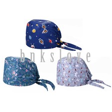 3Pcs Mens Women Surgical Scrub Hat Nurse Doctor Working Cap Printing Head Cover