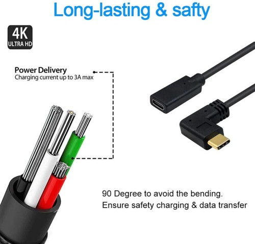USB 3.1 Type-C Angled Male to Female Fast Charging Extension Cable - Picture 5 of 7