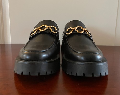 Sam & Libby Black Remi Lug Sole Loafers W Size 9 Gold Trim Cushioned Insole - Picture 5 of 15