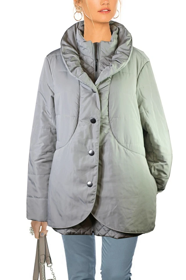 CENTIGRADE Lagenlook Feminine Steppjacke Wattierte Winter Jacke Grau NEU Gr.42  - Bild 3 von 4