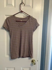 GAP Favorite V Neck Tee Striped Short Sleeve T Shirt  Women`’s Small Reduced $5.