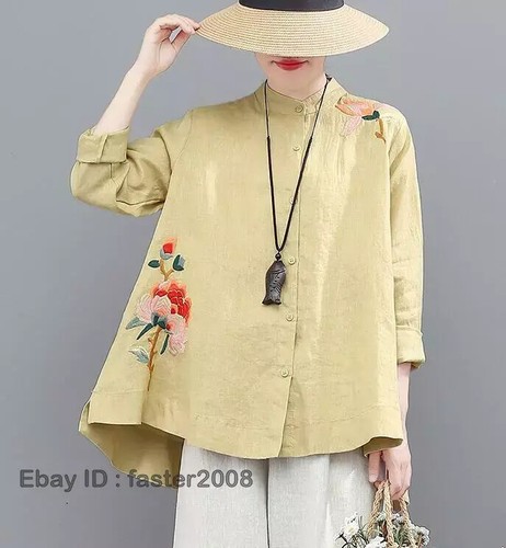 Blusa Retro Estilo Chino Mujeres's Algodón Nueva Bordada Suelta Prendas para el torso Camisas - Imagen 4 de 15