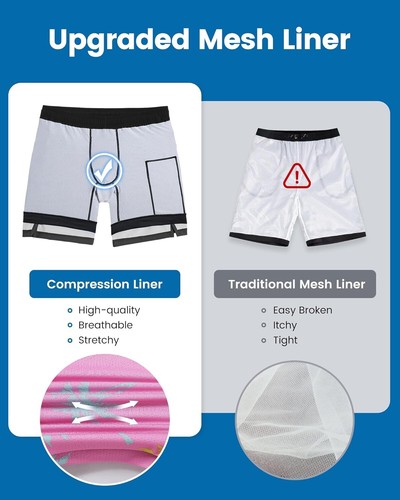 Mens Swim Trunks with Compression Liner 7 Inch Inseam Mens BathingSuit Quick Dry - Picture 108 of 194