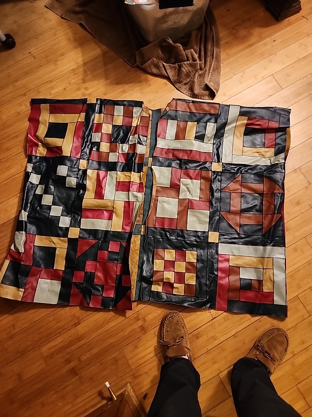 Unique Large Leather Colorful Patchwork Poncho Se… - image 5