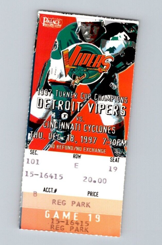 Detroit Vipers Cincinnati Cyclones IHL Season Hockey Ticket Stub 12/18/1997