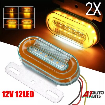 2X Orange Amber Side LED Marker Lights Oval 12V Neon Dynamic Trailer Truck Lorry