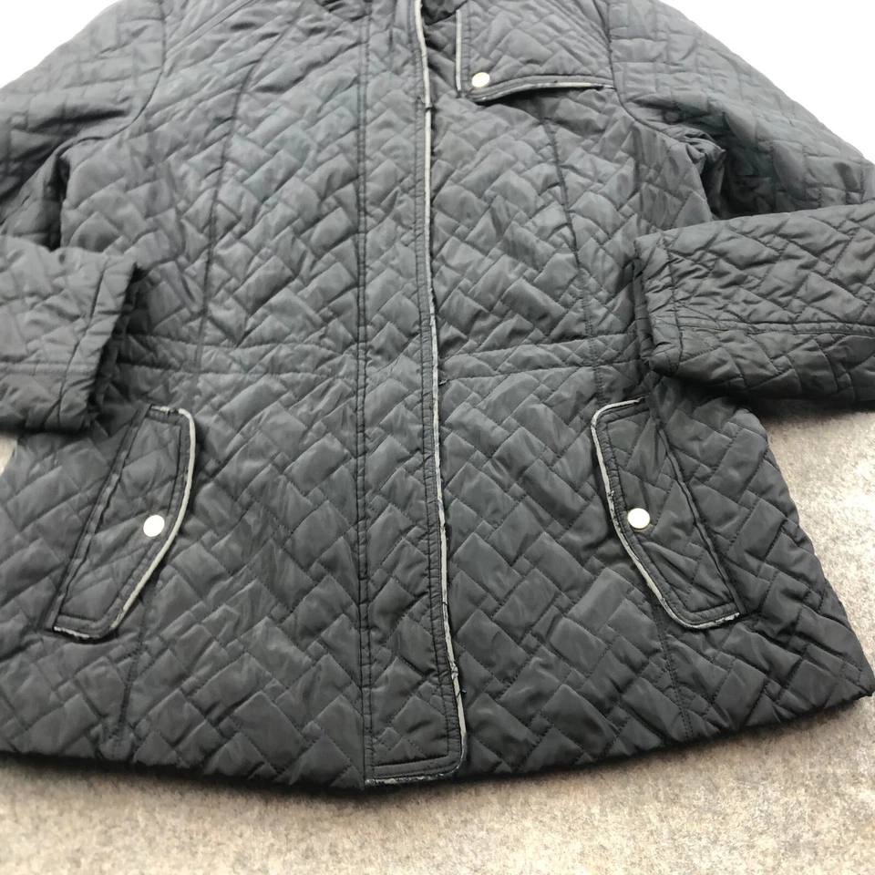 Chaqueta Cole Haan para mujer grande negra acolchada con logotipo cremallera completa a presión * Foto 2 de 4