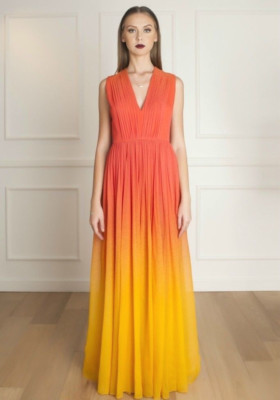 elie saab orange dress ELIE SAAB Orange Yellow Silk Degrade Gradient Dress Gown 40 8