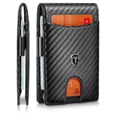 Slim Wallet for Men Minimalist Wallet Leather ID Window Card Case with MoneyClip