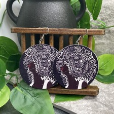 2  Silver-tone Earring Set Boho Retro Wood Dangle Juneteenth African A1412