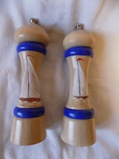 Rare Chef Specialties 8.5" hand painted  Pepper Mill & Salt Mill set - sailboat