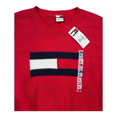 Vintage TOMMY JEANS Hilfiger Color Block Flag Pullover Sweater 90s Youth Large - Picture 2 of 4