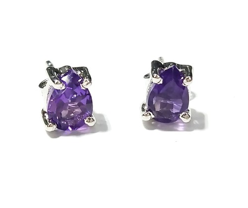 Amethyst Stud Earrings, 925 Sterling Silver Amethyst Stud Earrings, Gif For Her - Picture 3 of 7