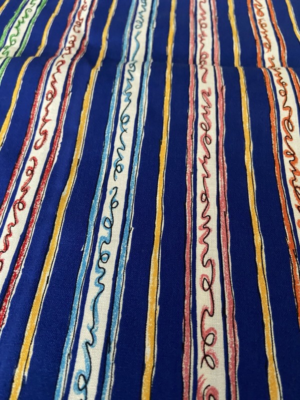 1Y Vintage Cranston Print Works VIP Blue Yellow Orange Stripes Squiggles Cotton