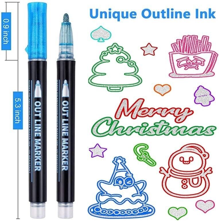 12 Pcs Doodle Dazzles Shimmer Marker Set Double Line Outline Pen