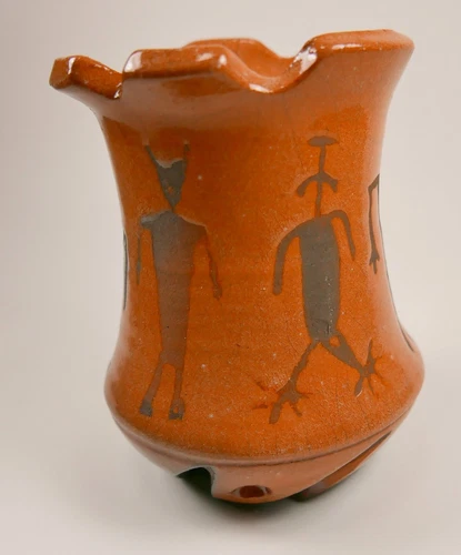 Vtg. Pottery Vase Wall painted Figurines Southwest Style Fuller Pottery Art Work