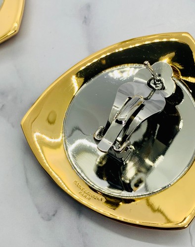 Auth YSL YVES SAINT LAURENT Metal Shield Clip On Earrings - Pre owned / LK4937 - Imagen 2 de 9