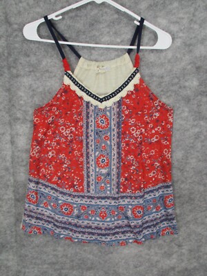 Jolt Women's Top Medium Flowy Tank Floral V-Neck Halter Colorblock Stretch Red
