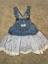 Osh Kosh Eyelet Lace Bib Overall Denim Dress 12mo chambray skirt stripes OSHKOSH