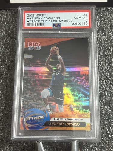 2023-24 NBA Hoops Anthony Edwards GOLD /10 PSA 10 Artist Proof Holo Attack Rack - Picture 3 of 4