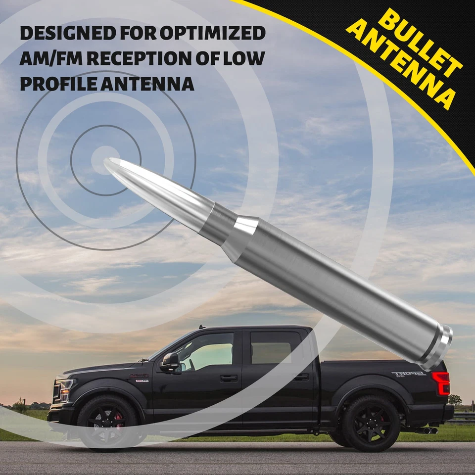 Chrome BULLET ANTENNA CAL 50 for CHEVROLET SILVERADO SIERRA 1500/2500/3500/GMC - Imagem 2 de 4