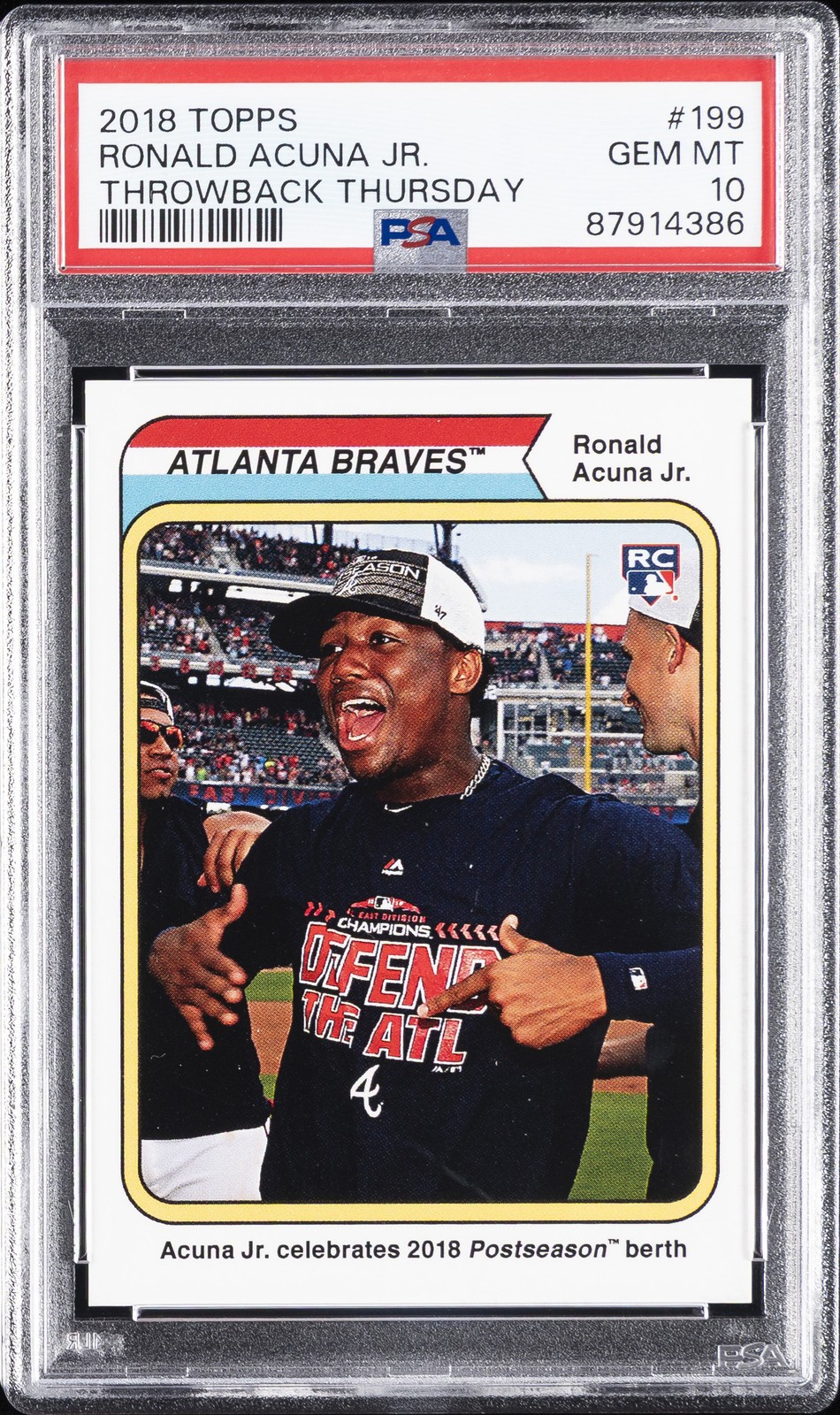 2018 TOPPS THROWBACK THURSDAY #199 RONALD ACUNA JR. ROOKIE RC PSA 10 view 1