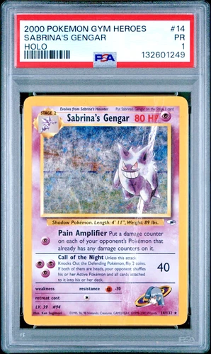PSA 1 PR 2000 Pokemon Gym Heroes Sabrina's Gengar 14/132 Holo Foil Rare