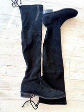 Stuart Weitzman Women  s Black Suede Over-the-Knee Lace Up Flat Boots US 7 EU37.5