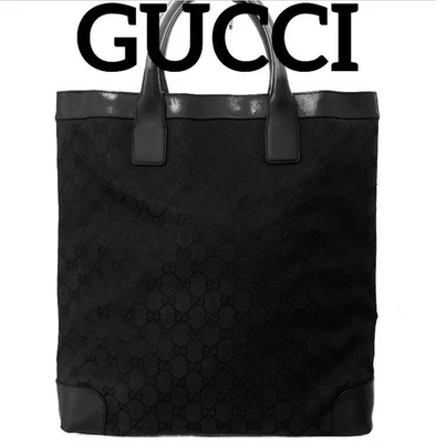 Sac fourre-tout GUCCI noir GG toile poignée cuir épaule A4 authentique DDP - Photo 1/4