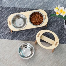 Cat And Dog Bowls Anti-tip Bowls Stainless Steel Pet Bowls With Wooden Supports