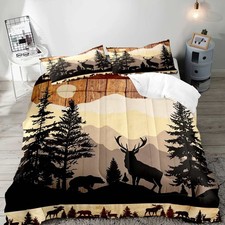 LUVIVIHOME 3PCS Black Bear Deer Comforter Set, King Size Brown Comforter, Pin...