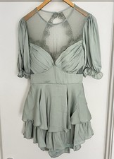 New Saints & Secrets Dress Short Sz 8 Pistachio Green Satin & Lace Details Nwt