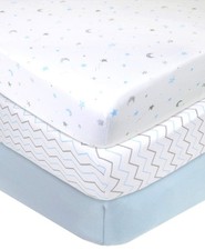 3 Pack 100 Natural Cotton Fitted Crib Sheets 52" x 28" - Soft, Breathable, H...