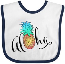 Inktastic Aloha- In Cursive With Pineapple Rainbow Colors Baby Bib Greeting