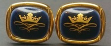 Royal Copenhagen Cufflinks Crown Cobalt Blue Gold Plated Porcelain Denmark