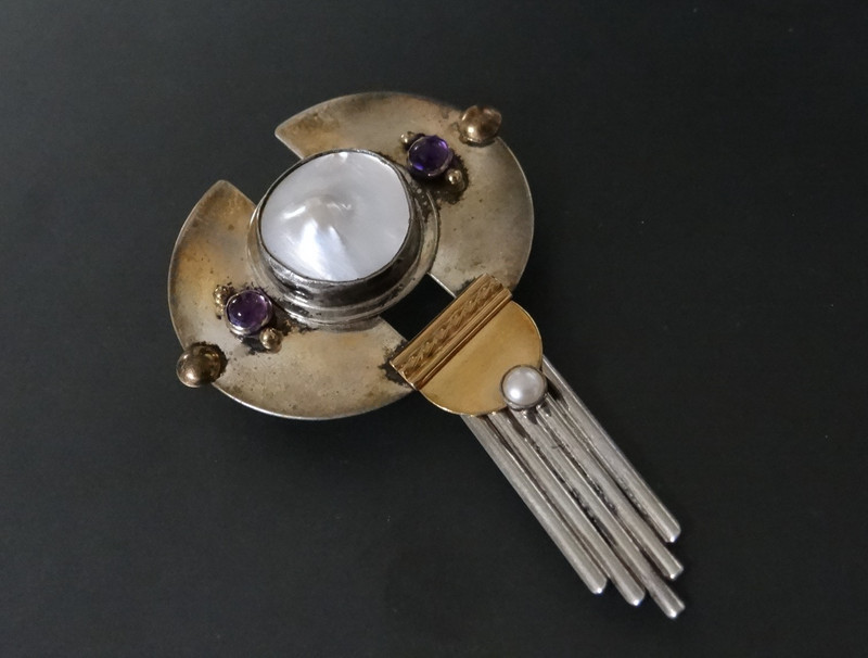 rare designer Arlene Siwek vintage sterling silver abstract modernist pin brooch