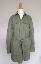 Pretty Little Thing Olive Green Utility Shirt Dress Petite Cotton BNWT Size 6